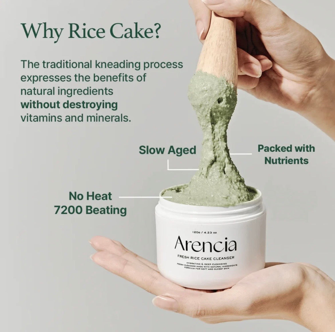 Arencia Fresh Green Rice Mochi Cleanser - Limpiador Facial Hidratante y Mascarilla Exfoliante 120g