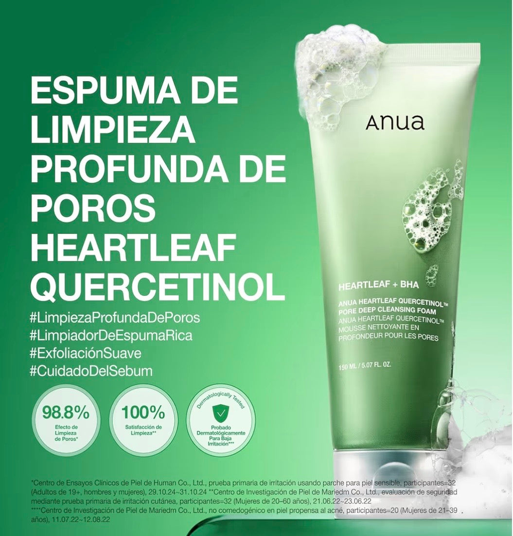 Anua Heartleaf Quercetinol Pore Deep Cleansing Foam - Limpiador Facial 150ml