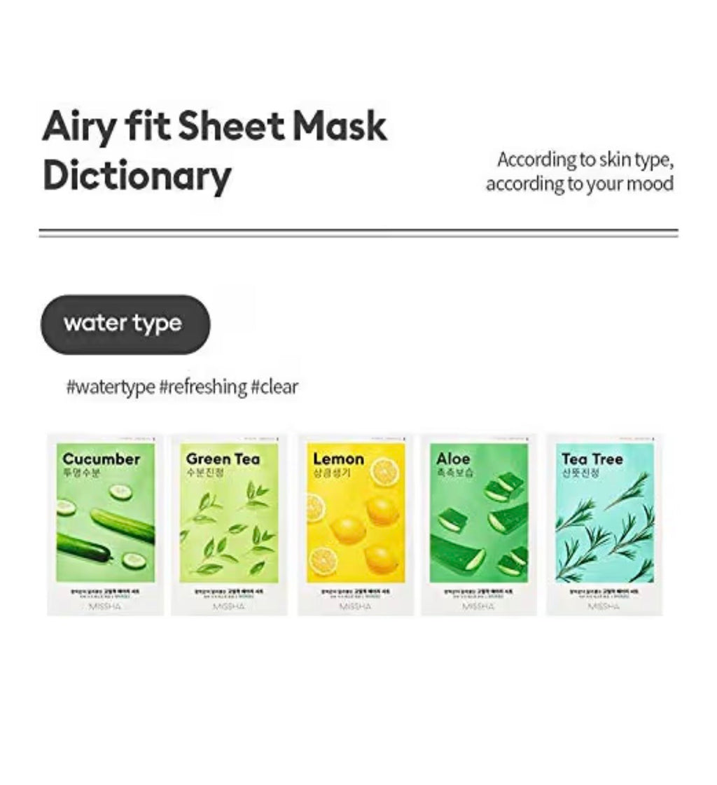 Missha Airy Fit Sheet Mask - Mascarilla Facial de Tejido Ultra Fina