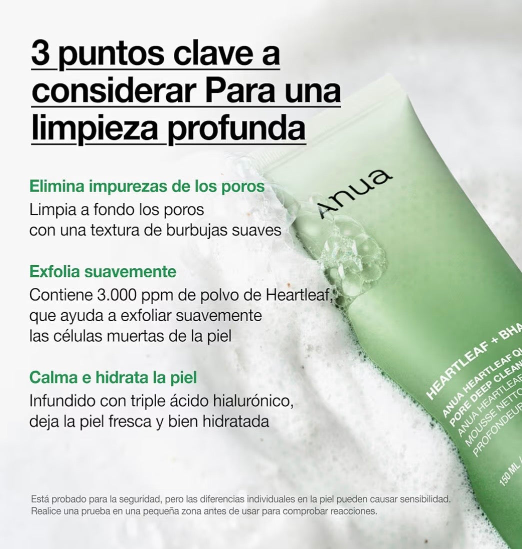 Anua Heartleaf Quercetinol Pore Deep Cleansing Foam - Limpiador Facial 150ml