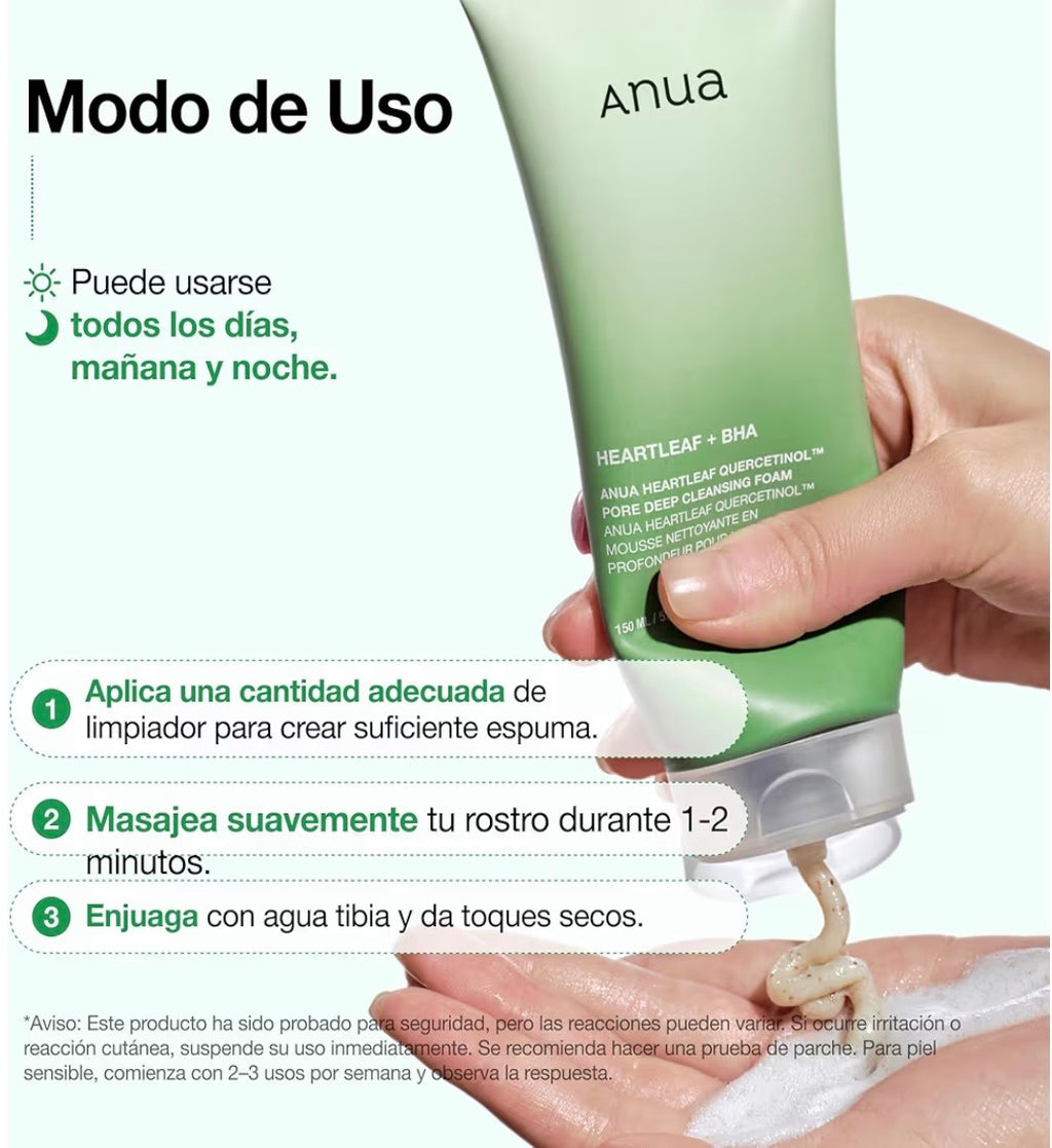 Anua Heartleaf Quercetinol Pore Deep Cleansing Foam - Limpiador Facial 150ml