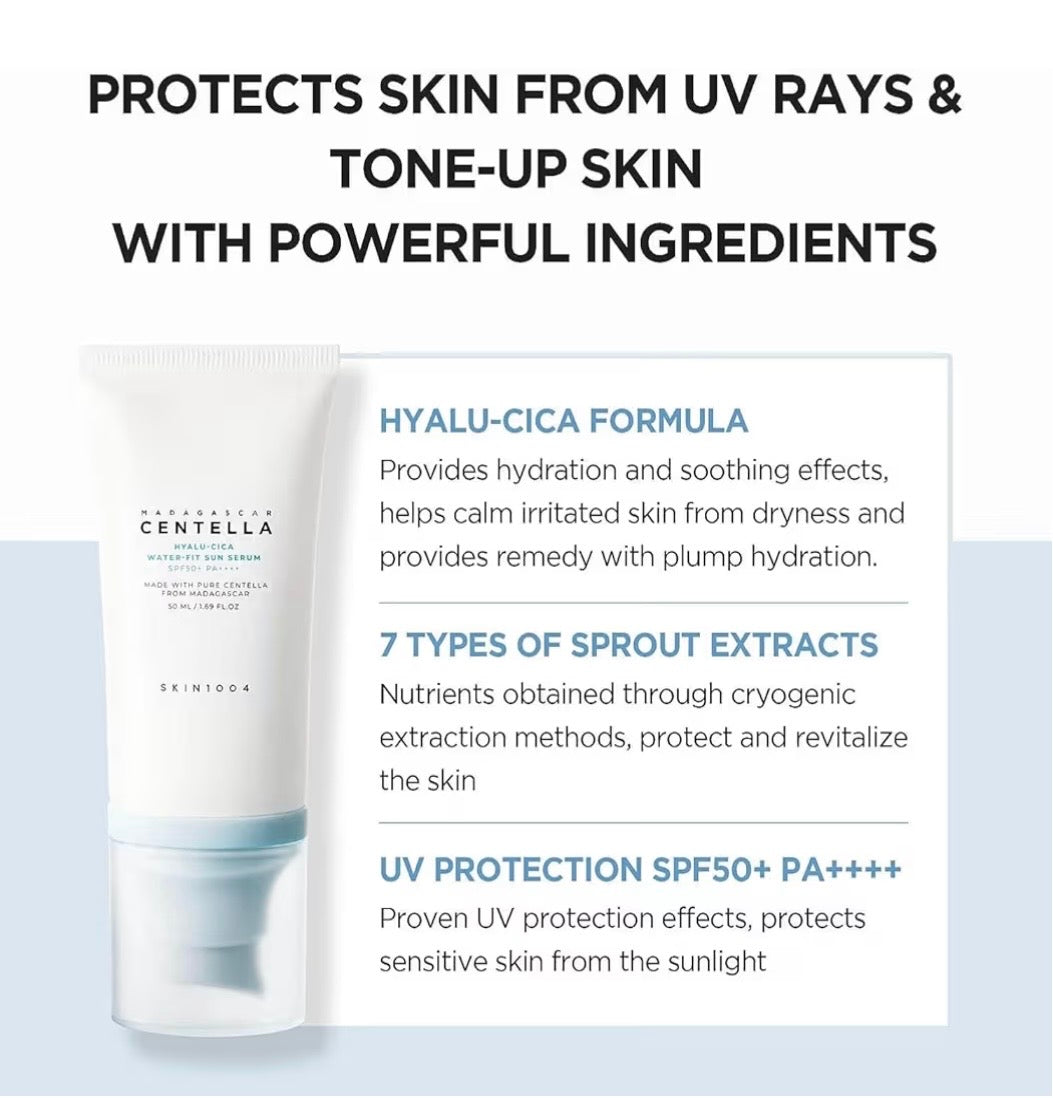Skin1004 Madagascar Centella Hyalu-Cica Water-Fit Sun Serum SPF50+ | Protector Solar Viral (pack 2 Ud)